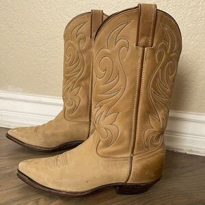 Code West Cowboy Boots Women's 7.5 Brown Tan Leather Pull-On Western Pointed Toe